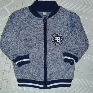 Blue and White Fleece Jacket with Navy Accents